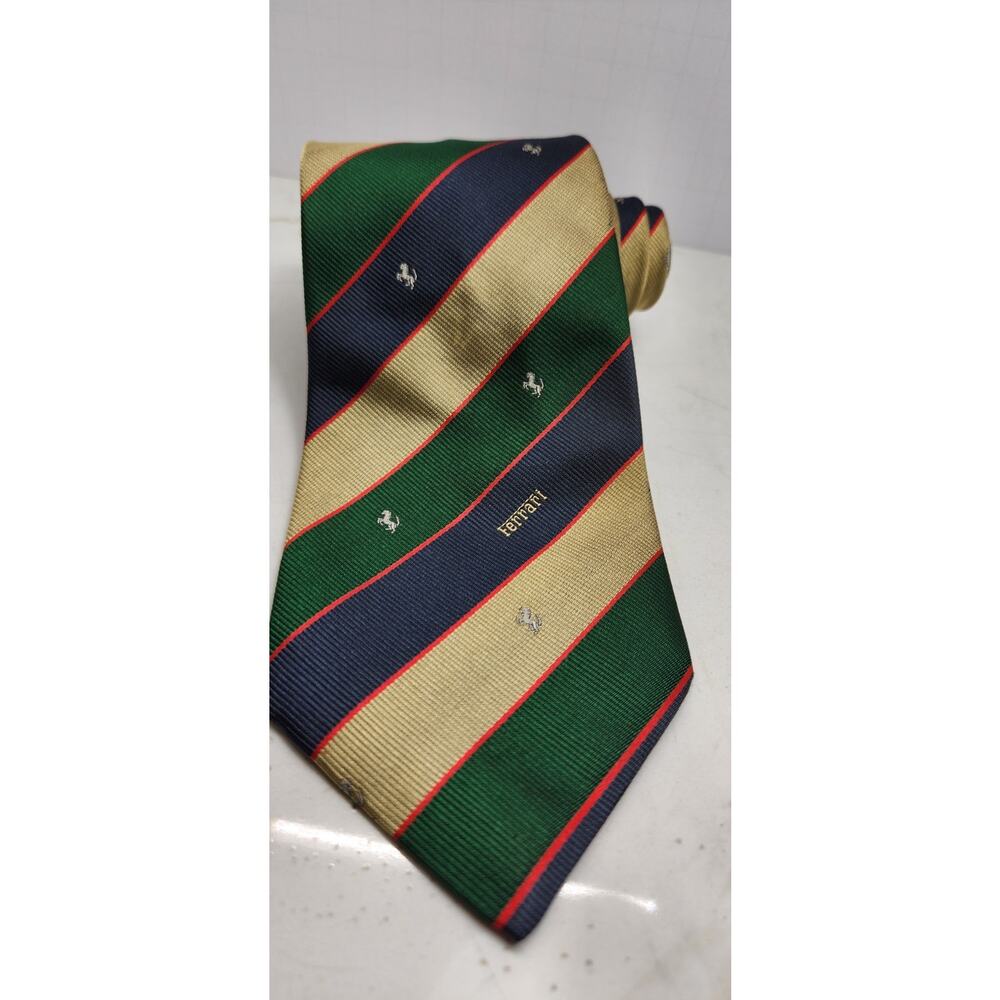 Ferrari Mens Silk Neck Tie Striped Repp Graphic‎ Hand Made Spain See Pics